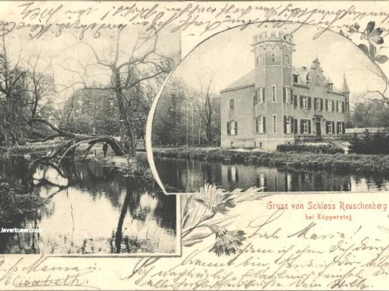 2fach Karte Gruss von Schloss Reuschenberg bei Küppersteg